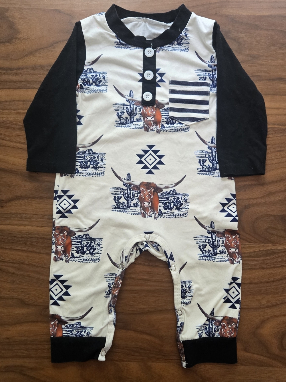 Boutique Western Bull Cactus Aztec Jumpsuit Onesie 18m